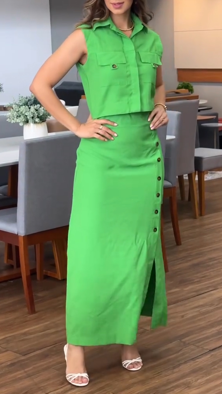 Women's Lapel Side Slit Button-down Design Cotton and Linen Casual Suit