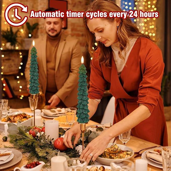 ⏰LAST DAY SALE 50% OFF💥Christmas Tree Flameless Taper Candles with Remote Timer