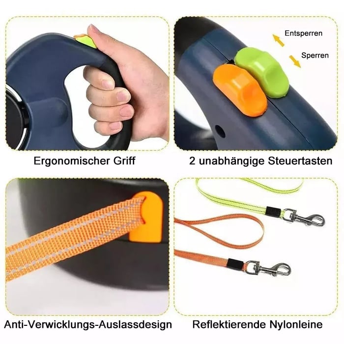 🔥Letzter Tag 50% RABATT-Ausziehbare Doppelleine für Hunde mit LED-Licht