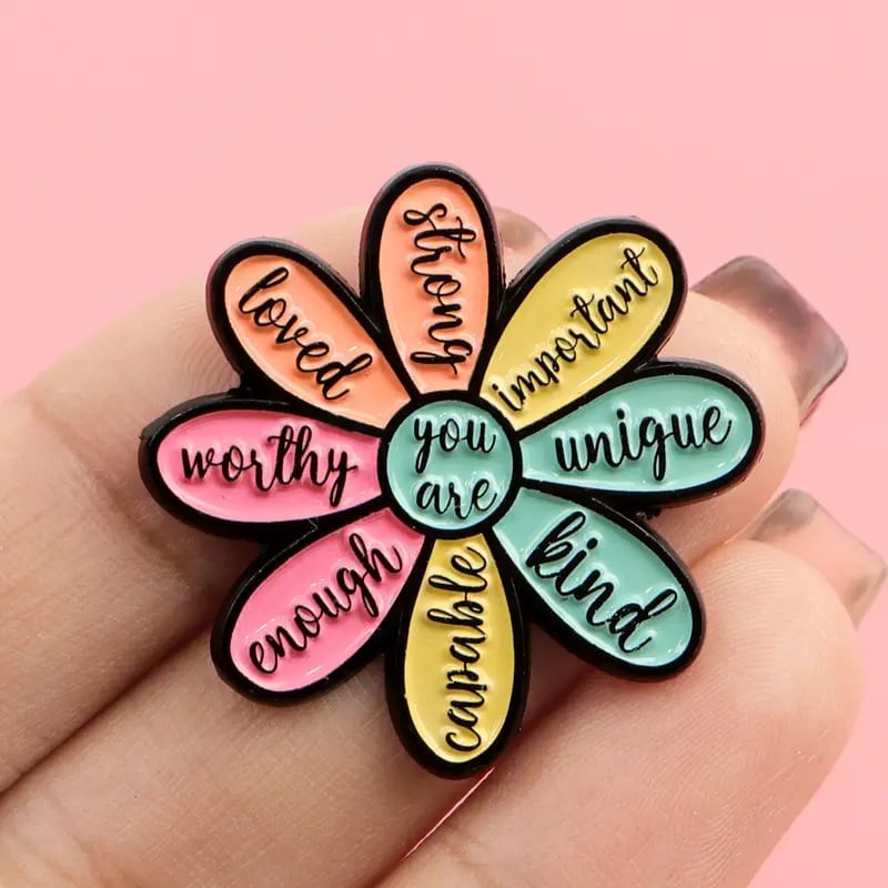 🎁TikTok Last Day Sale - 70% OFF🔥Colorful Flower Badge with Positive Quote