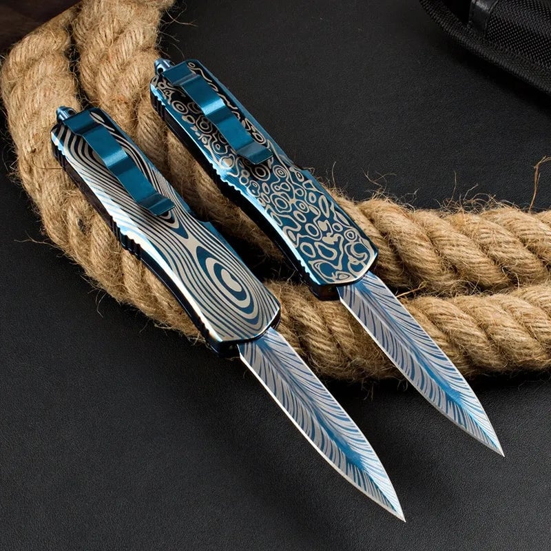 Blue titanium EDC self-defense knife