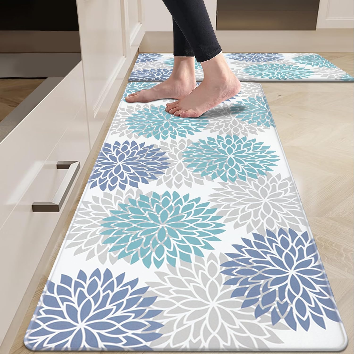 HEBE Anti Fatigue Kitchen Rug Sets 2 Piece Non Slip Kitchen Mats for Floor Cushioned Kitchen Rugs and Mats Waterproof Comfort Standing Mat Runner for Kitchen,Home Office,Sink,Laundry