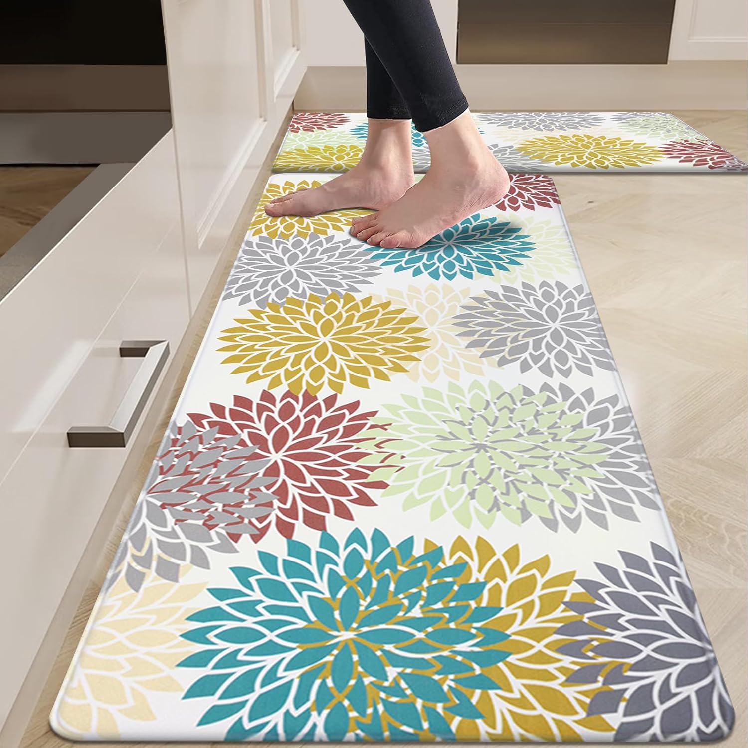 HEBE Anti Fatigue Kitchen Rug Sets 2 Piece Non Slip Kitchen Mats for Floor Cushioned Kitchen Rugs and Mats Waterproof Comfort Standing Mat Runner for Kitchen,Home Office,Sink,Laundry