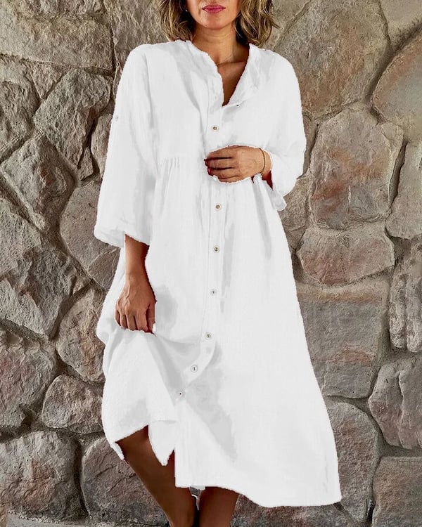 🔥Letzter Tag 49% Rabatt✨Lockeres Hemdkleid aus Baumwolle & Leinen
