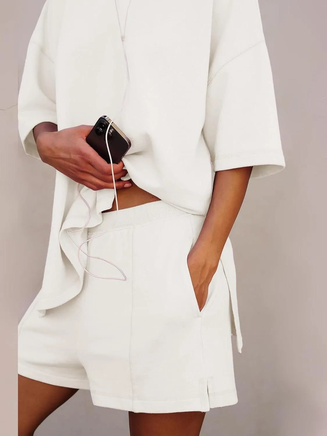 🔥Women's Casual Solid Color Suit with Slit Top and Shorts
