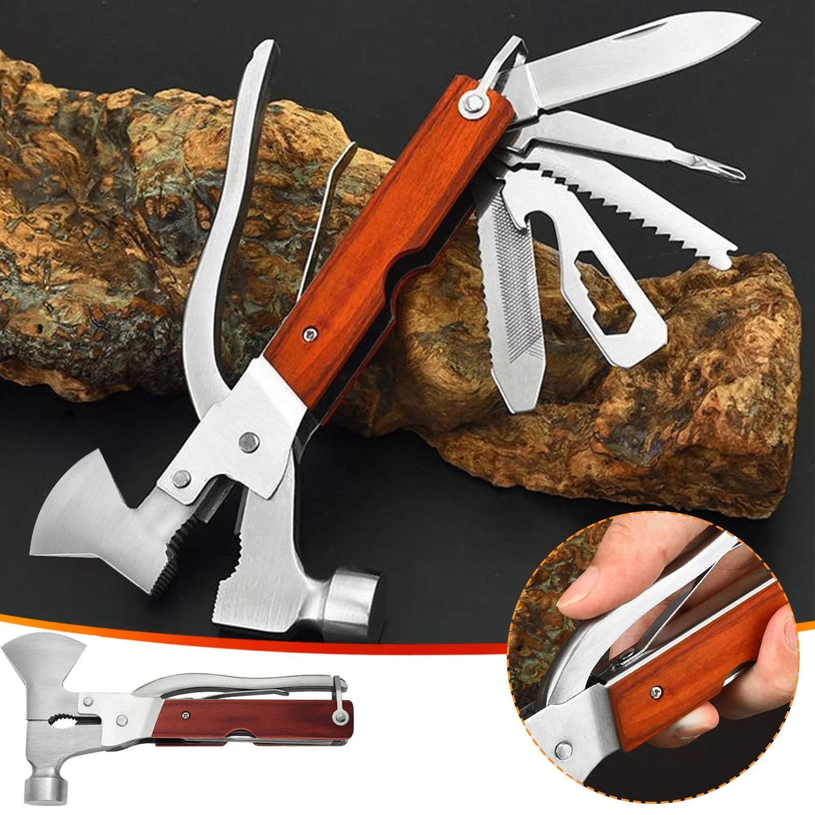16 in 1 Multifunctional Axe Hammer Outdoor Emergency Safety Tool Saw Blade