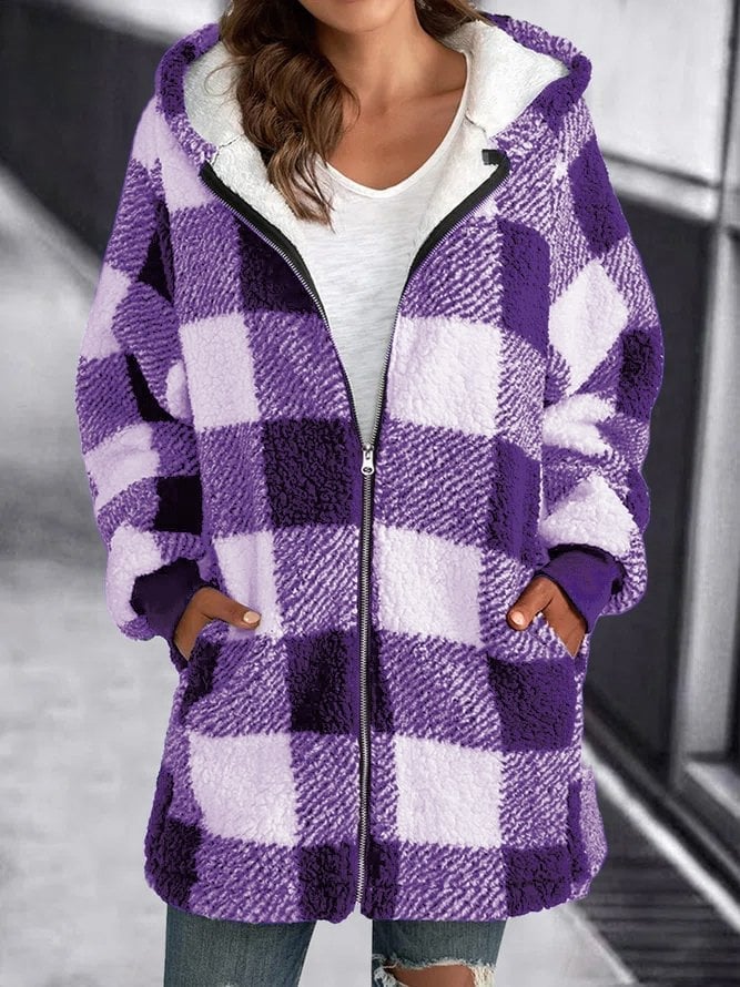 (🌲Early Christmas Sale- 50% OFF) Women Oversized Hoodie Plaid Loose Overcoat - Buy 2 Free Shipping