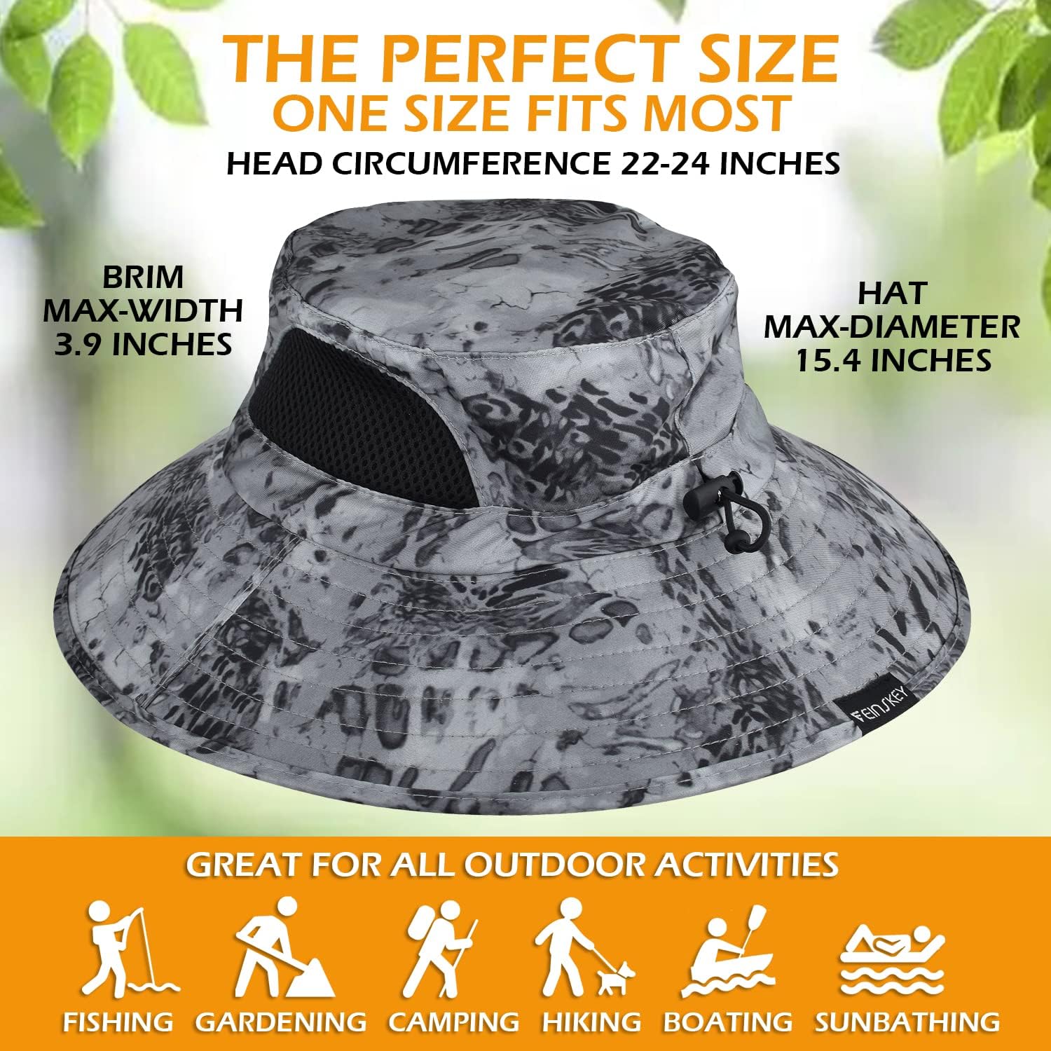 EINSKEY Unisex Sun Hat, Waterproof Wide Brim Bucket Hat Packable Boonie Hat for Fishing Hiking Gardening Safari Beach