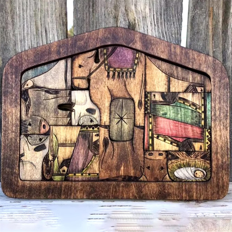 Handcrafted Wooden Nativity Scene Puzzle Set