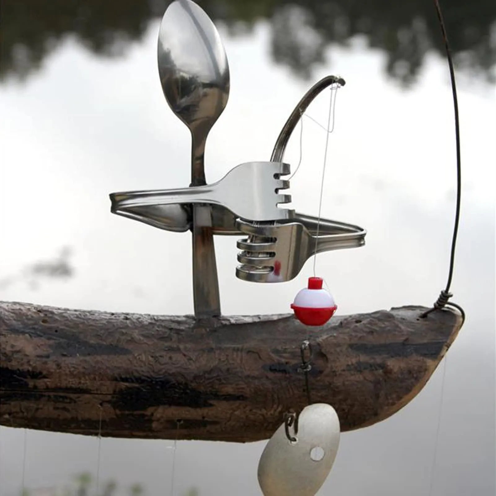 ❤️Handmade Fishing Man Spoon Fish Sculpture Wind Chime