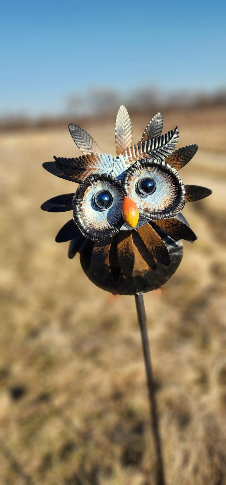 🎖️July 4th Flash Sale: 50% OFF Sitewide! 💕 Kinetic Vintage Owl Spinner Yard Stake, Rustic Metal Garden Decor, Outdoor Metal Art