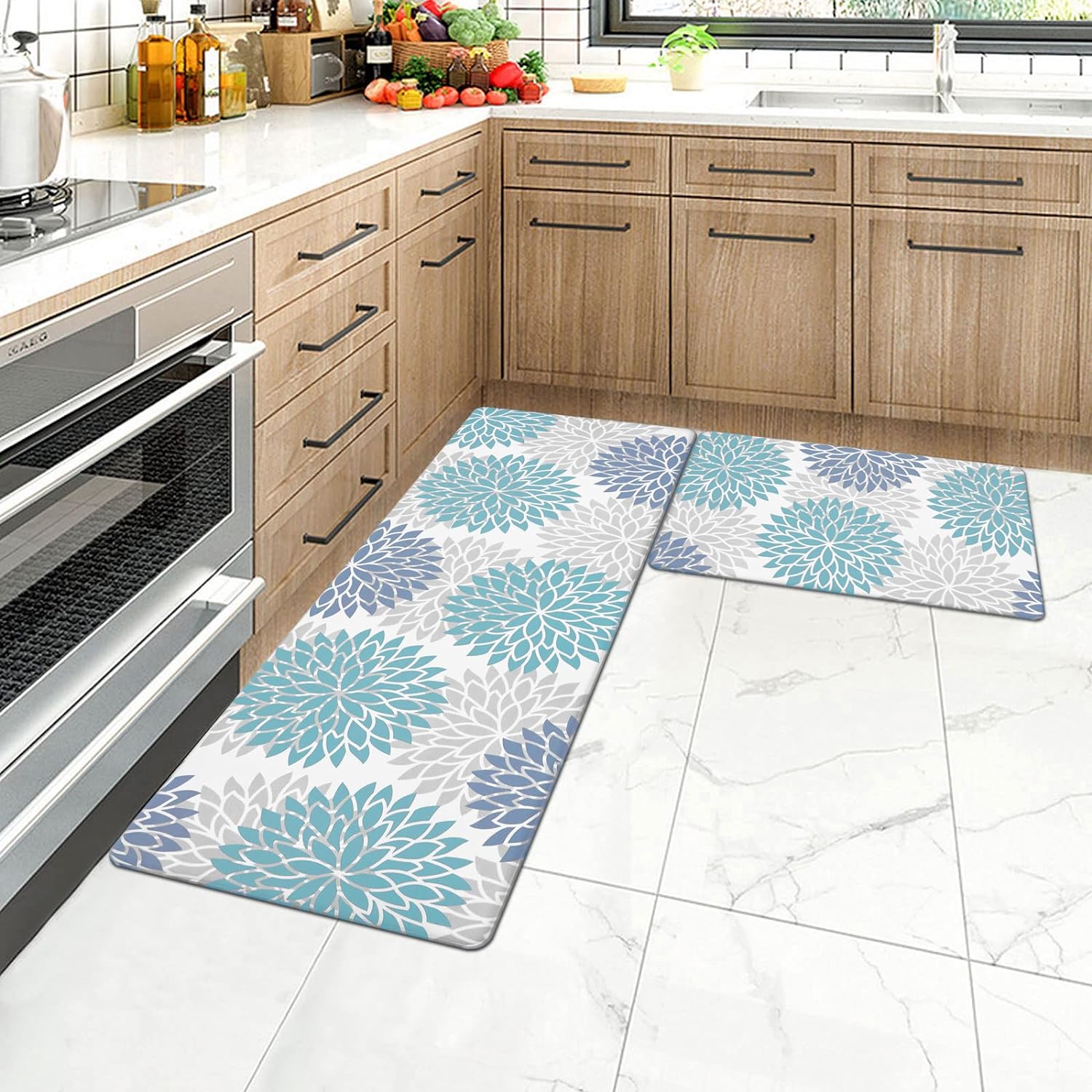 HEBE Anti Fatigue Kitchen Rug Sets 2 Piece Non Slip Kitchen Mats for Floor Cushioned Kitchen Rugs and Mats Waterproof Comfort Standing Mat Runner for Kitchen,Home Office,Sink,Laundry