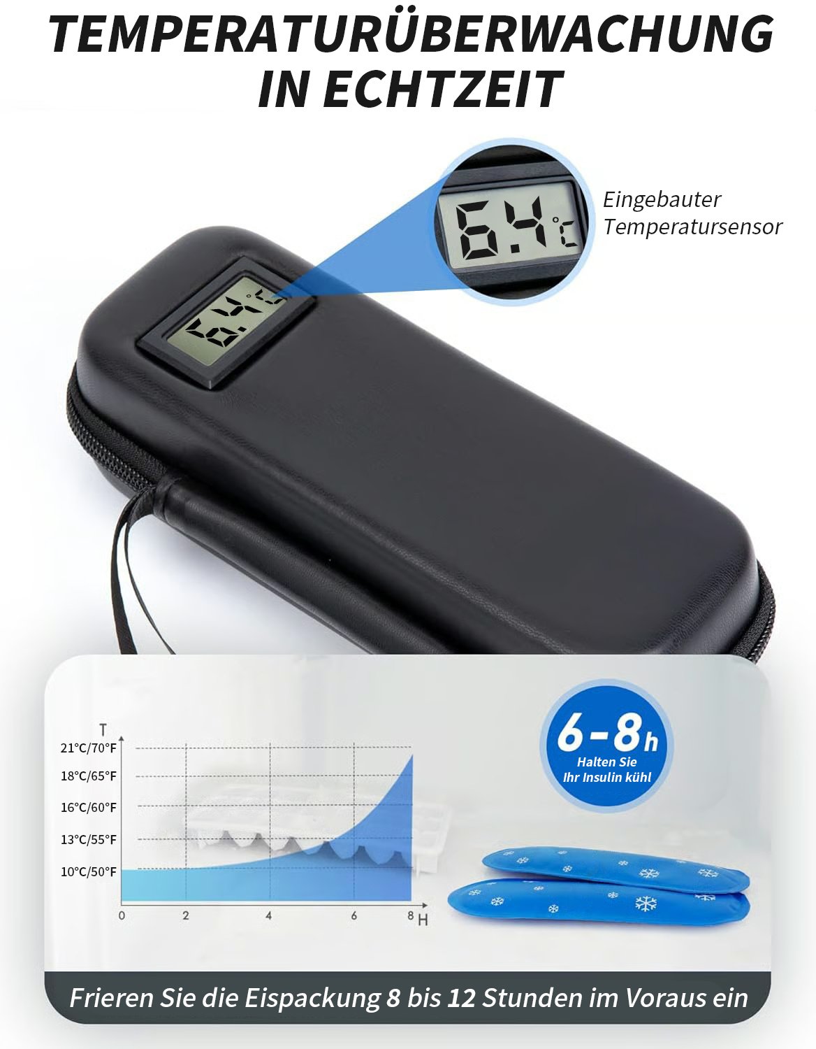 ⏰Letzter Tag 49 % RABATT🔥Insulin-Kühltasche mit Temperaturanzeige