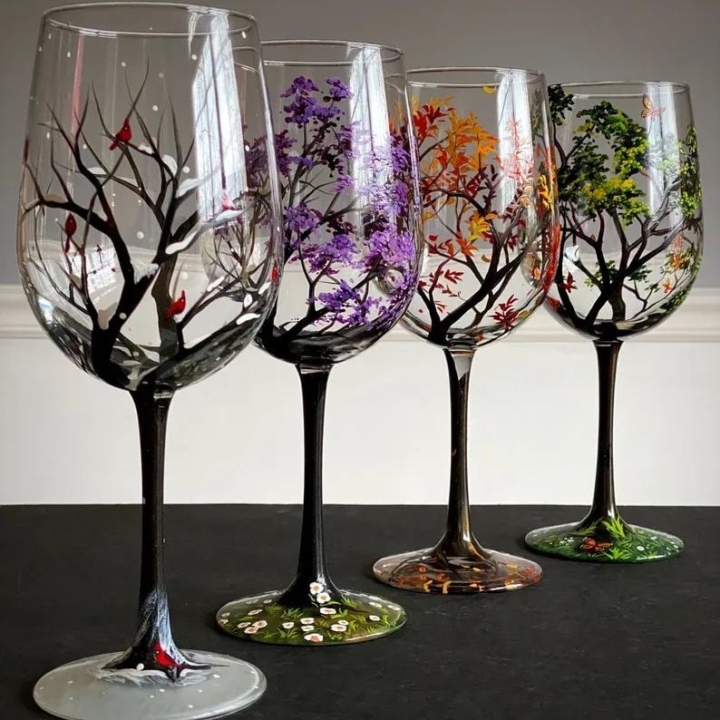 🔥Last Day Promotion - 70% OFF🎁Four Seasons Tree Wine Glasses - Hand Painted Art