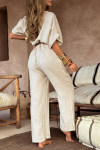 Women's V-neck Buttoned Cotton and Linen Casual Jumpsuit