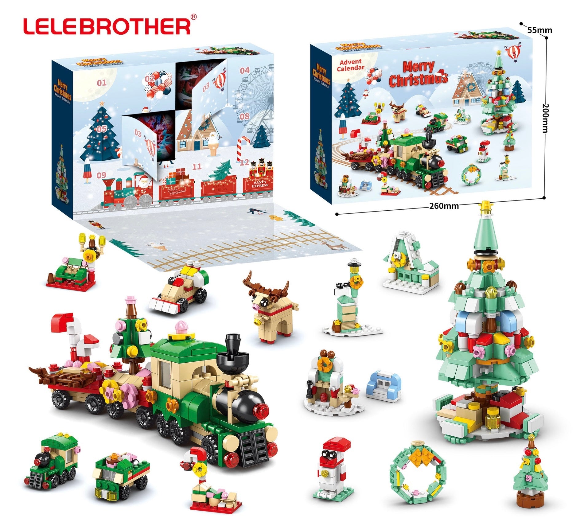 Christmas 2024 Building Blocks for 6-12 YearOlds -12 Day Countdown Calendar Gift Box - 6 in1 Christmas Tree Elk Santa Track Car BlocksBricks