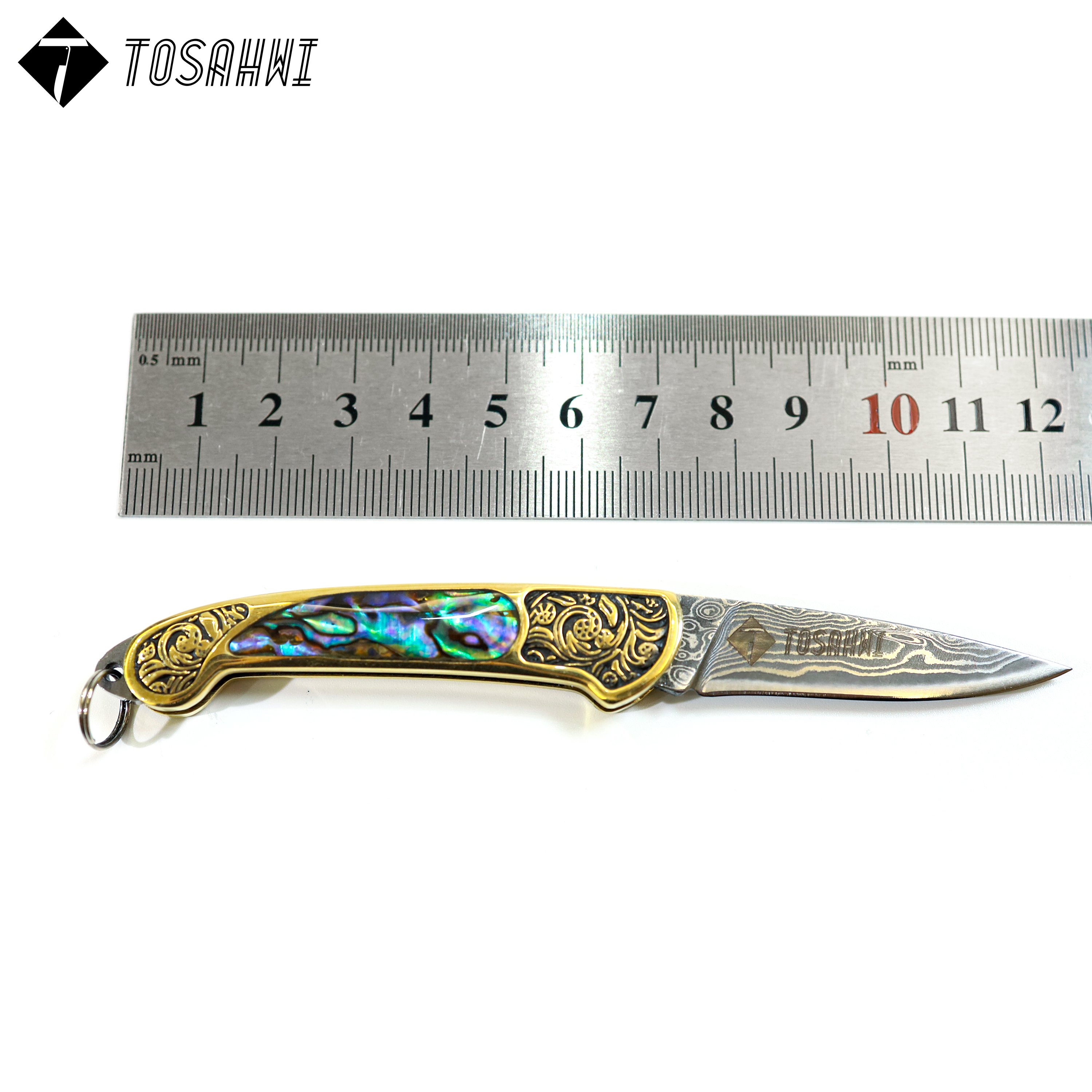 TOSAHWI HANDMADE Colorful shell Damascus Mini Pocket Folding Blades-69528