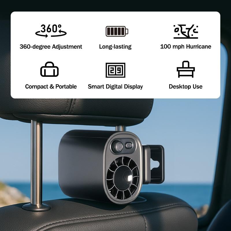🎁TikTok Last Day Sale - 70% OFF🎉360° Rotation Car Clip On Fan with LED Display
