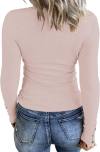 KINLONSAIR Women’s Long Sleeve Henley T Shirts Button Down Slim Fit Tops Scoop Neck Ribbed Knit Shirts