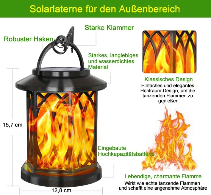 🎉Letzter Tag 49% Rabatt🔥Flammen-Solarlaterne für den Außenbereich, wasserdicht