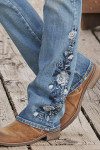 🔥Floral Embroidery Mid Waist Bootcut Jeans