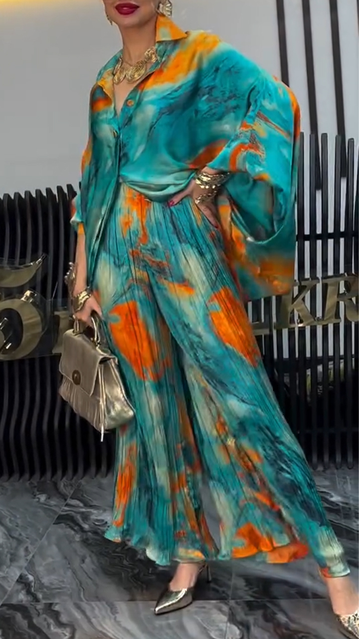 Women's Lapel Printed Loose Casual Suit