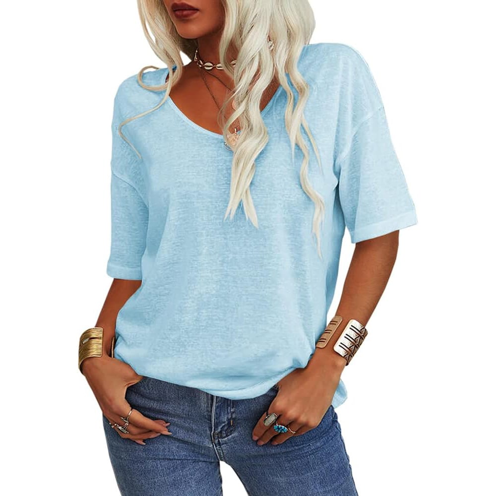 🔥Letzter Tag Verkauf 49% Rabatt 🎁Unifarbenes Damen-T-Shirt mit V-Ausschnitt