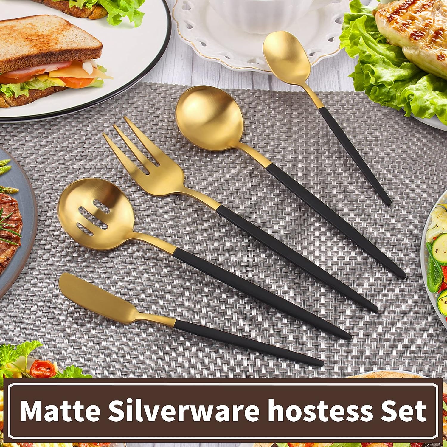 Matte Gold Silverware Set, VANVRO 40-Piece Stainless Steel Flatware Set, Satin Finish tableware Cutlery Set, Service for 8, Home and Restaurant, Dishwasher Safe