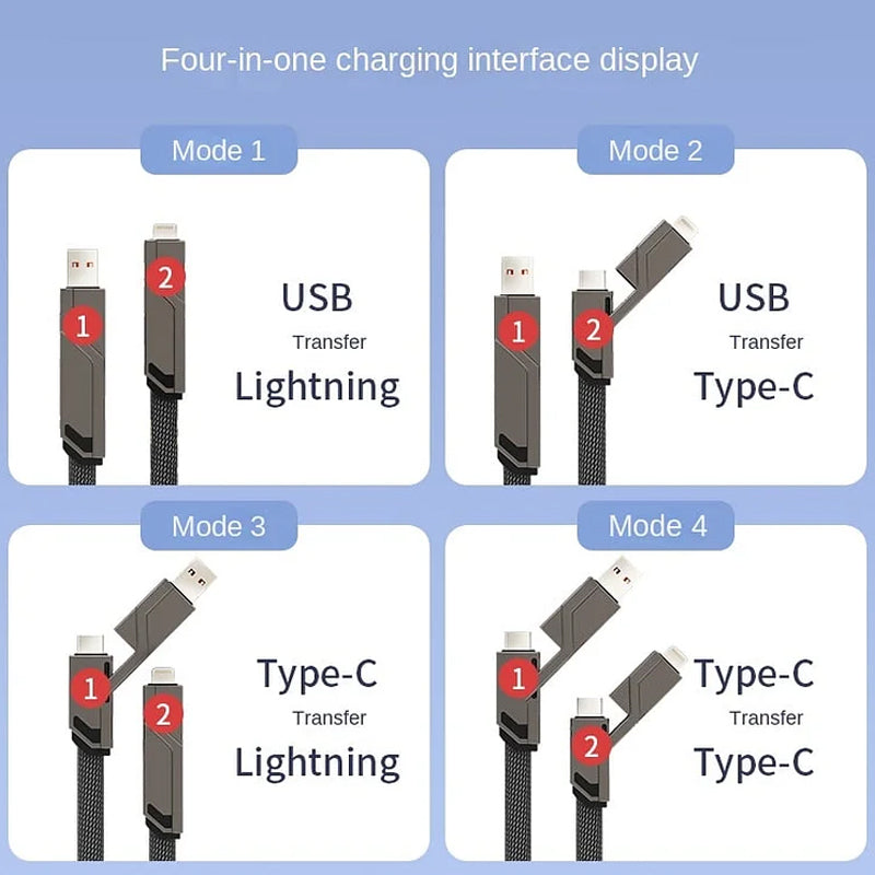 (⏰Last Day Sale 50% OFF)4-in-1 Flat Braided Anti-tangle Charger Cable with Velcro - Buy 2 Get 1 Free