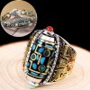 🔥Hot Sale 50% OFF🔥Handmade Turquoise Six-character Mantra Nine-eyed Dzi Bead Ring