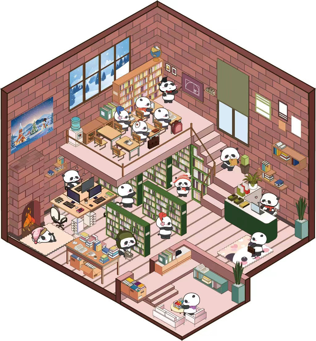 Cute Panda Sticker Scene, Panda Music Festival|Bookstore|Dessert Shop|Supermarket