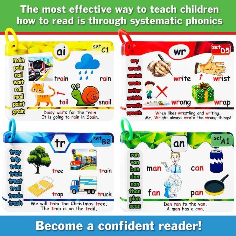 Phonics Flash Cards for Kids Ages 4-8 and Alphabet Flash Cards for Kids 3-6