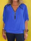 Women Chiffon Half-zip Short-sleeved Casual Shirt & Top