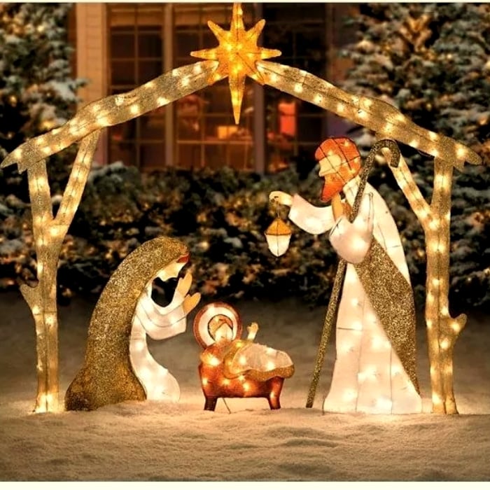 Warm White LED Holy Family Yard Decoration