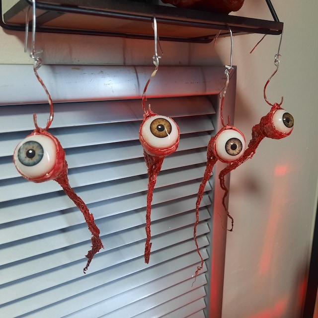 Realistic Human Ripped Eyeball on a Crochet Ornament - Santa's Looking Halloween Prop, Halloween Decoration by Dead Head Props