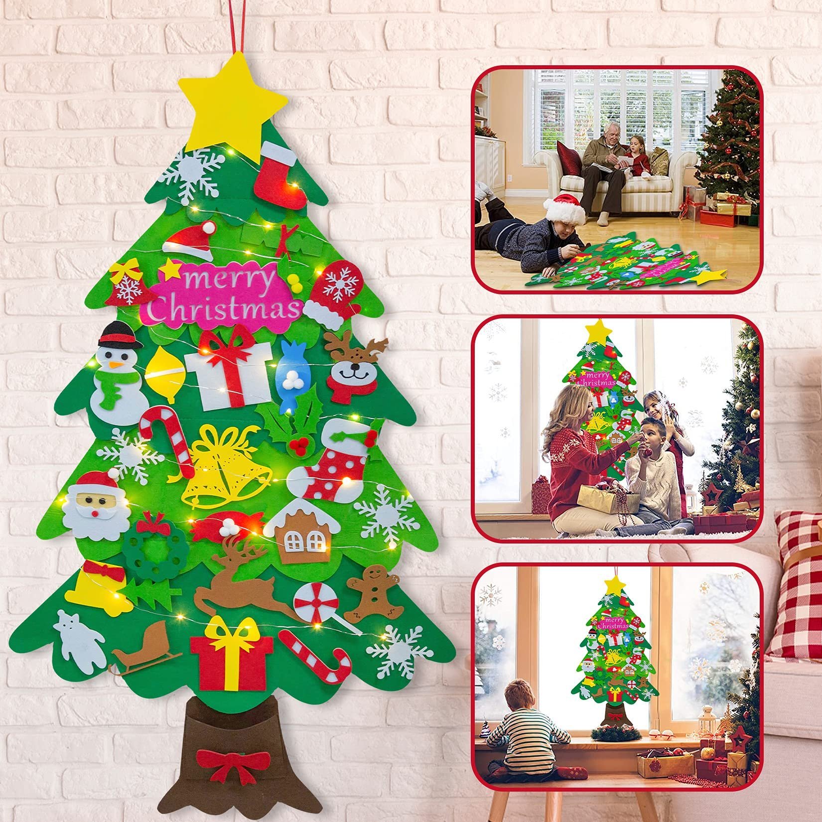 🧒🎄Felt Christmas Tree Set With 32PCS Ornaments Wall Hanging Tree & 35LED String Lights - BUY 2 GET FREE SHIPPING