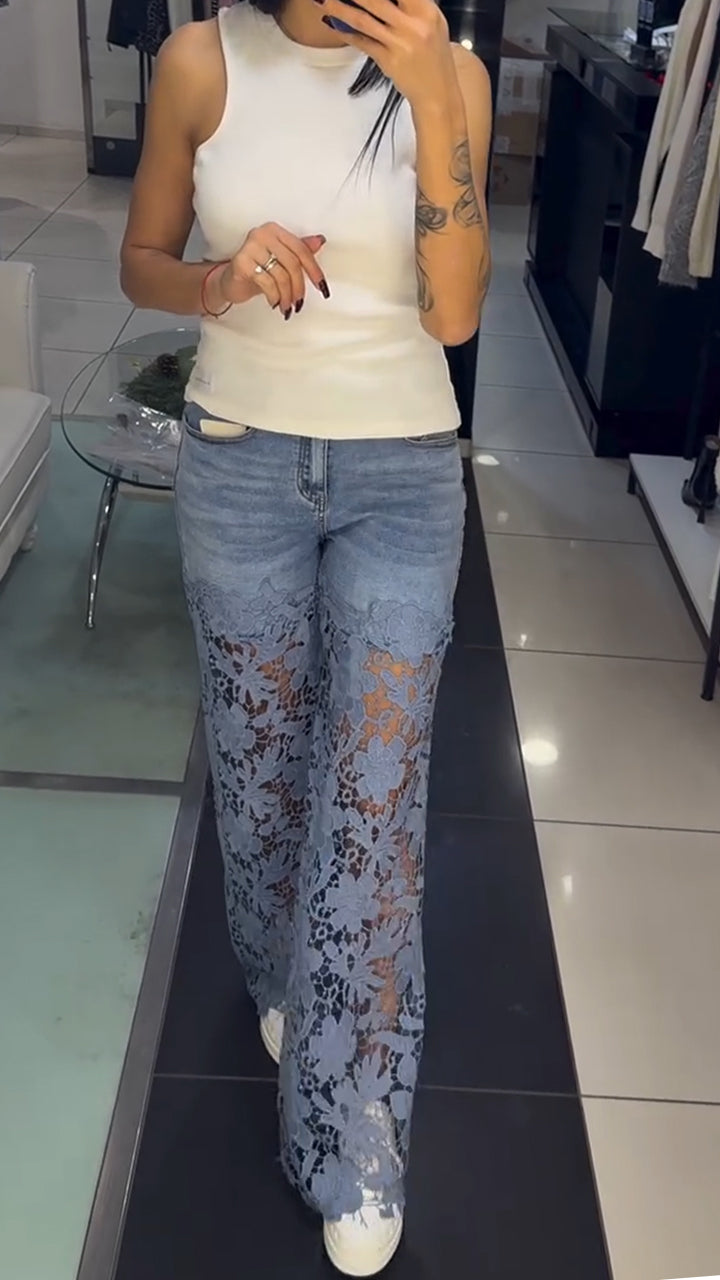 Women's Hollow Print Jeans