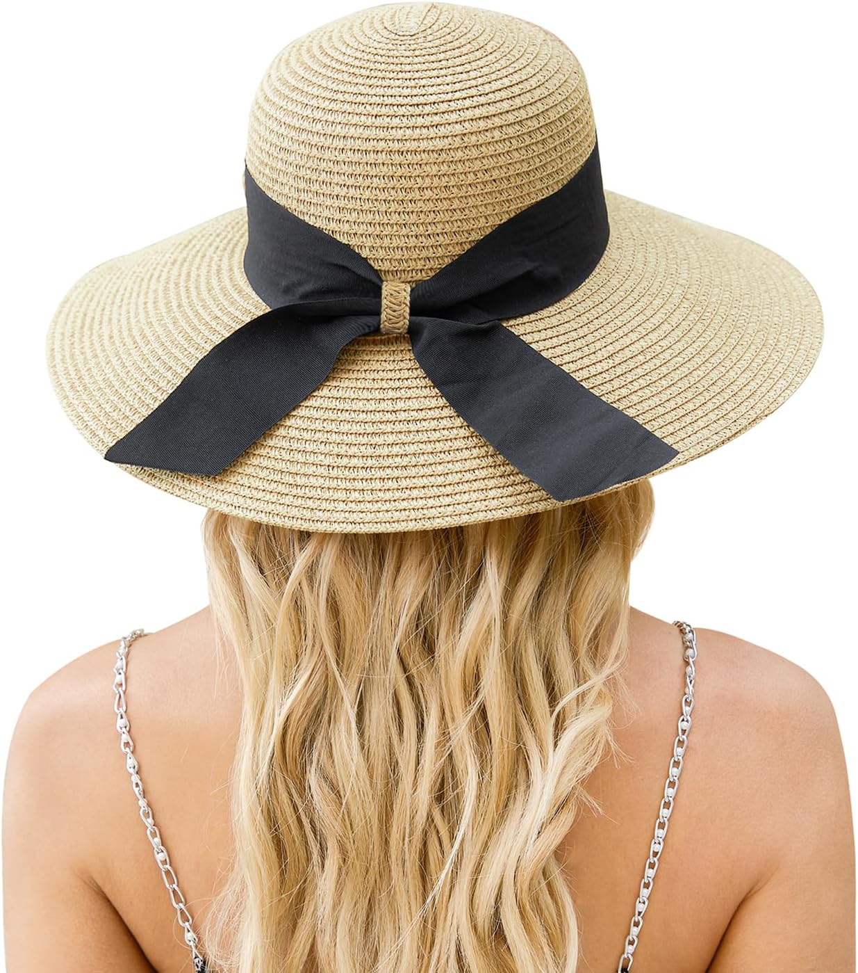 Beach Hat for Women, Wide Brim Sun Straw Hat for Women, Sun Hat Womens UPF 50+ UV Protection, Floppy Foldable Summer Hat