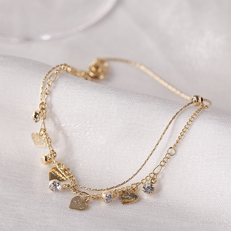 (❤Early Mother's Day Sale - Save 50% OFF) Double Layer Rhinestones Heart Anklet