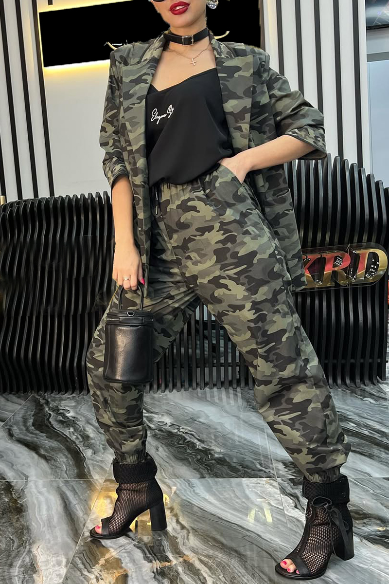 Women's Lapel Camouflage Casual Suit