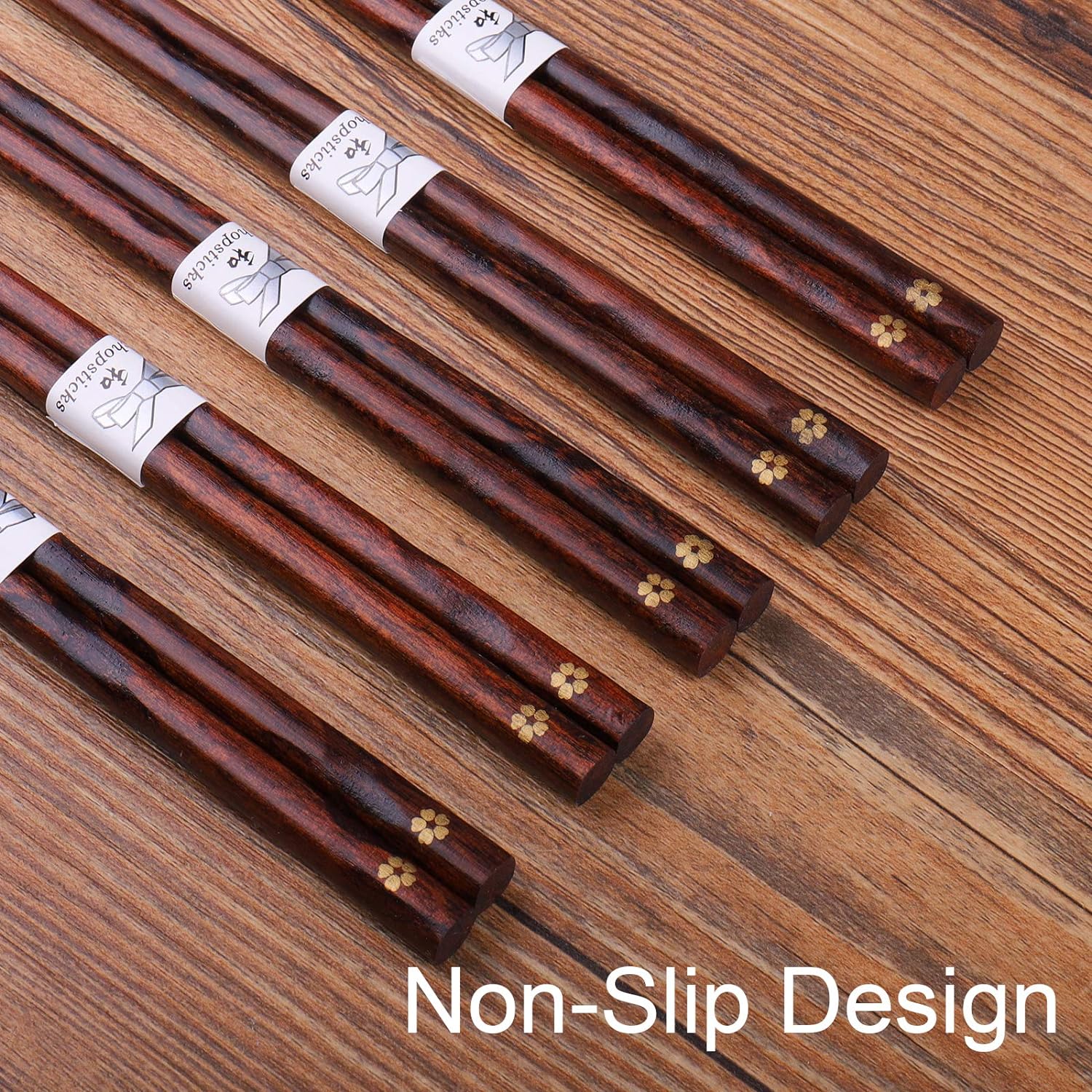 GLAMFIELDS Reusable Chopsticks Japanese Natural Wooden 5 Pairs Classic Style Lightweight Hand-Carved Safe Chop Sticks 8.8 Inch/22.5cm Gift Set