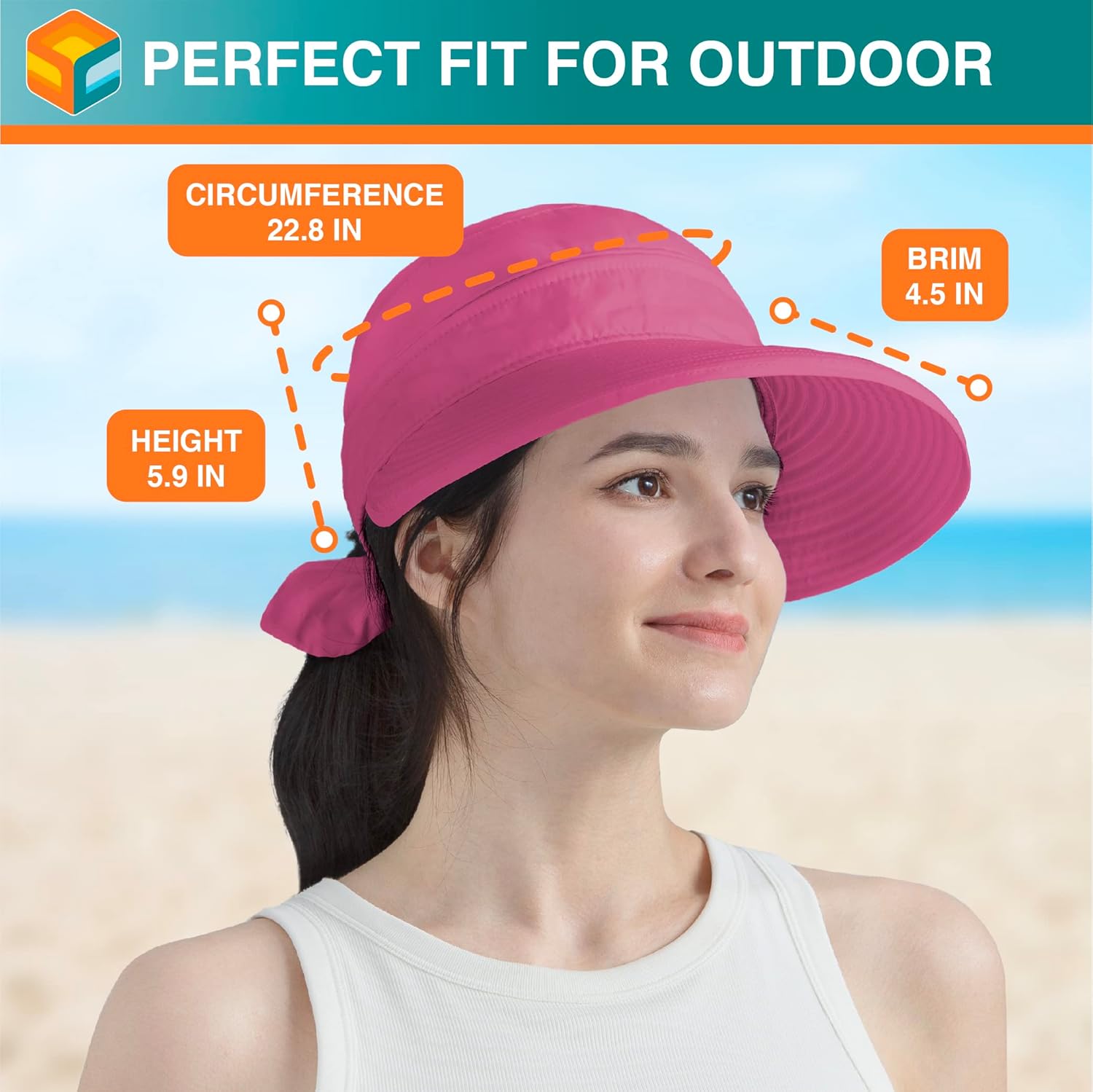 SUN CUBE Women Sun Hat for Outdoor UV Protection, Wide Brim Sun Hat Ponytail, Convertible Zip-Off Beach Hat Visor