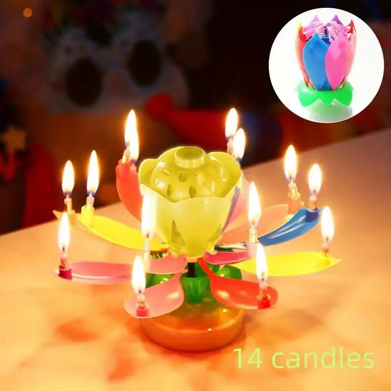 🔥Last Day Sale - 50% OFF🎁Creative Rotating Flowering Singing Lotus Holiday Candles