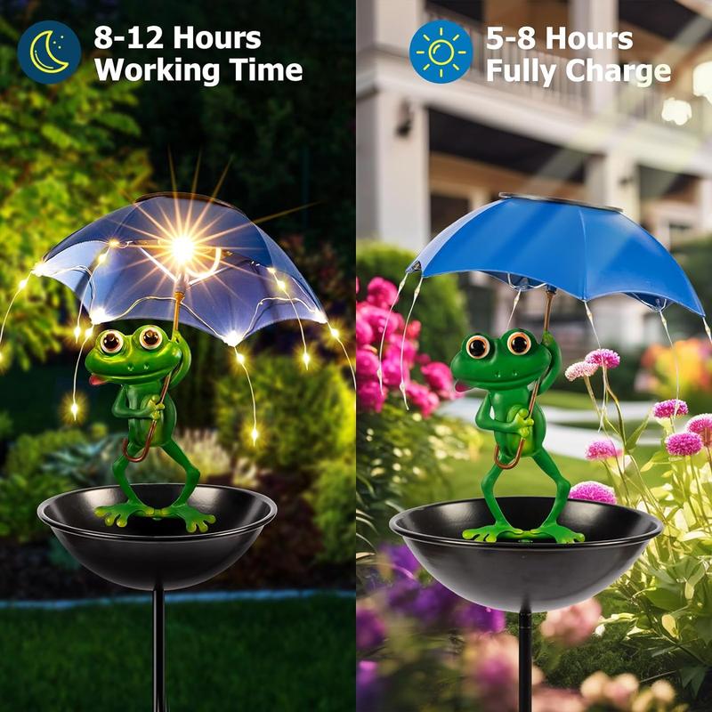 🔥Solar-Powered LED Animal Umbrella Light with Bird Feeder（Frog）