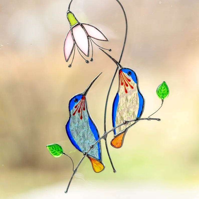 🌱🌱Hummingbird stained glass window hangings Fathers Day gifts Custom stained glass bird suncatcher