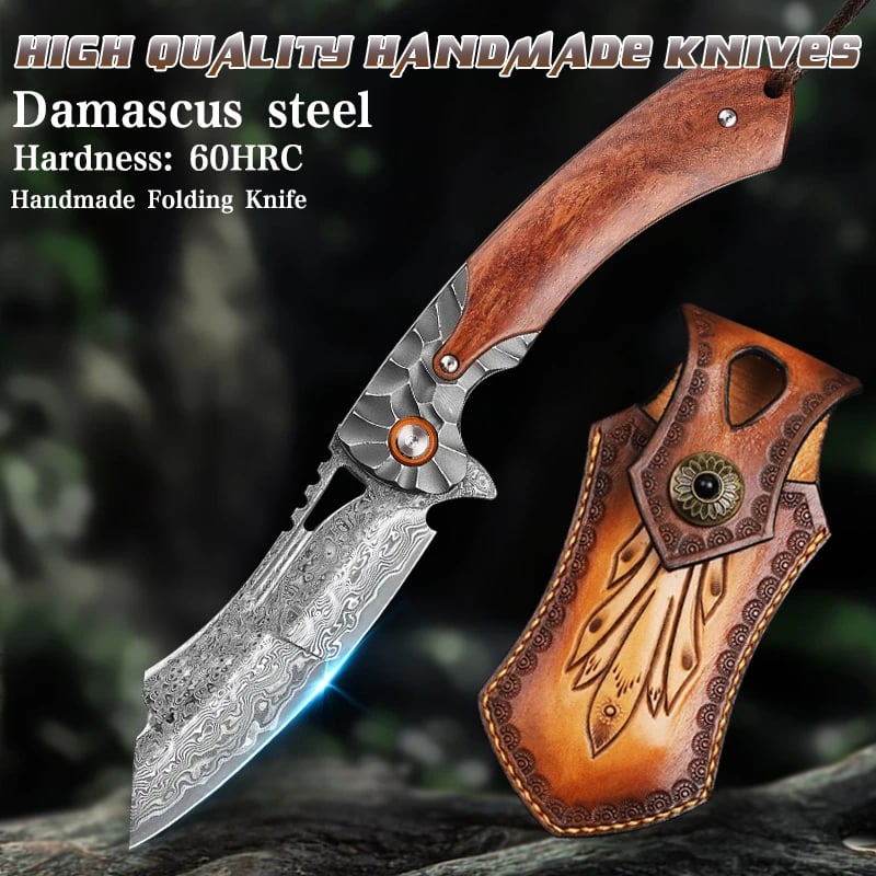 Handmade Damascus Pocket Knife | EDC Hiking & Camping Companion