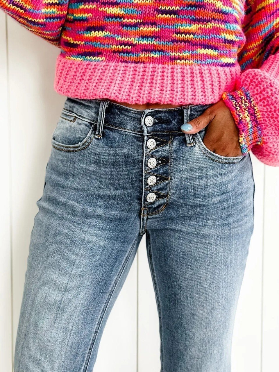 ❤️LETZTER TAG 50 % RABATT🔥Bootcut-Jeans mit mittelhohem Bund und Knopfleiste