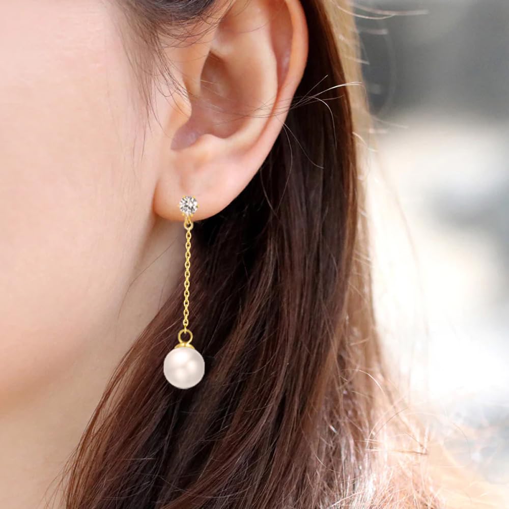 Pearl Earrings for Women, 14k Gold Pearl Drop Dangle Earrings White Adjustable Dainty Boho Pearl Tassel Earrings Statement Wedding Bridal Earrings Girls Birthday Gifts Prom Graduation Jewelry