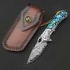 🐺 Damascus Pocket Knife – Handmade VG10 Steel with Abalone Shell Handle
