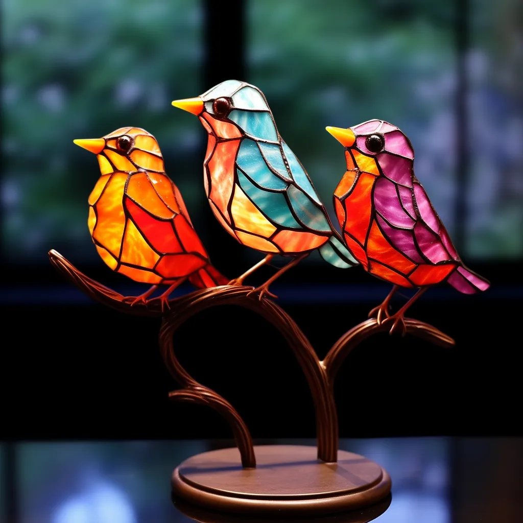 🔥Last Day 60% OFF🔥Stained Glass Birds on Branch Desktop Ornaments
